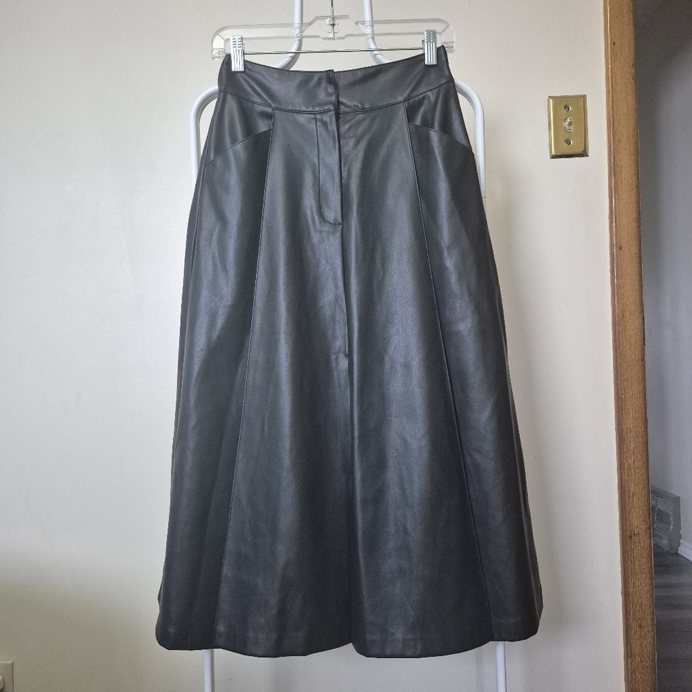 Black Zara Faux Leather Full Midi Skirt Womens Size Small